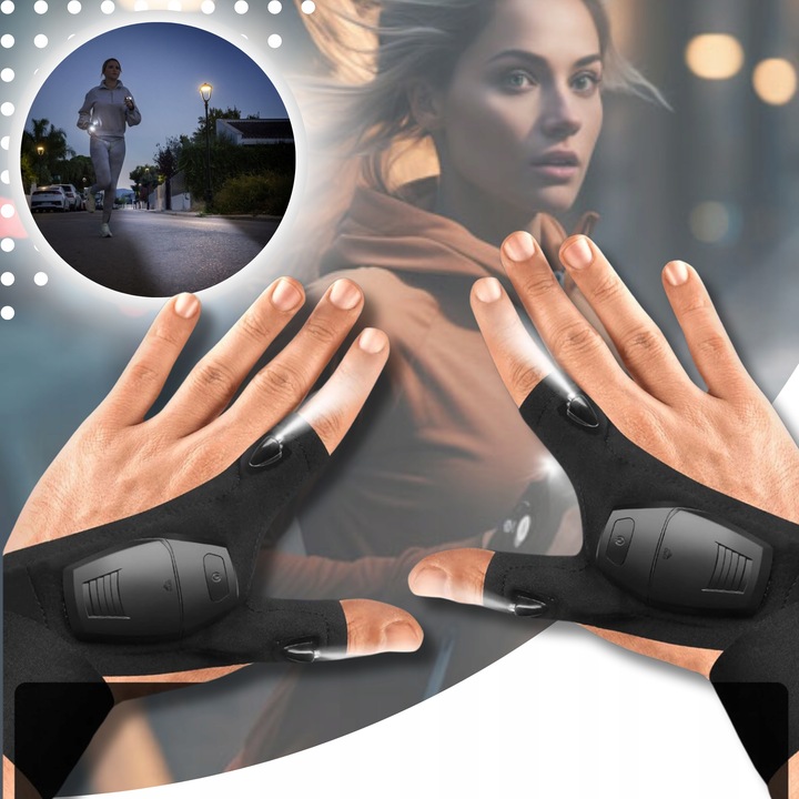 RĘKAWICZKI LED USB RĘKAWICZKI Z LATARKĄ LED ŚWIECĄCE RĘKAWICE ładowane USB