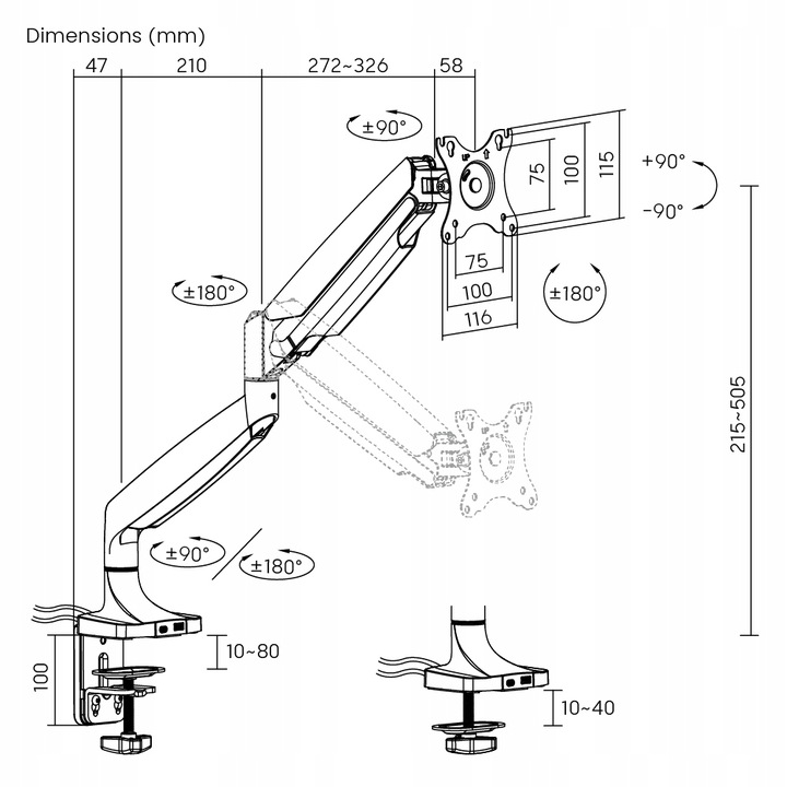 Uchwyt Uniwersalny Ramię na Monitor Spacetronik SPAS110S Srebrny USB A i C