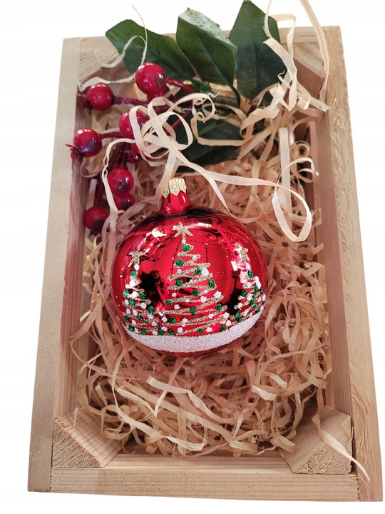 ZESTAW 4 BOMBEK SZKLANYCH 8CM RĘCZNIE DEKOROWANE CZERWONE