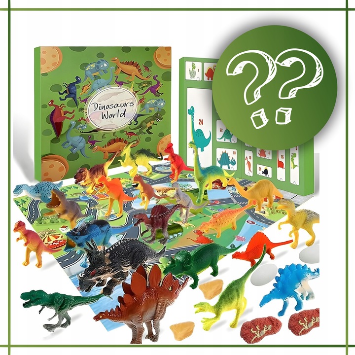 Kalendarz Adwentowy Świąteczny dla Dzieci 24 Dinozaury Kolejka Akcesoria