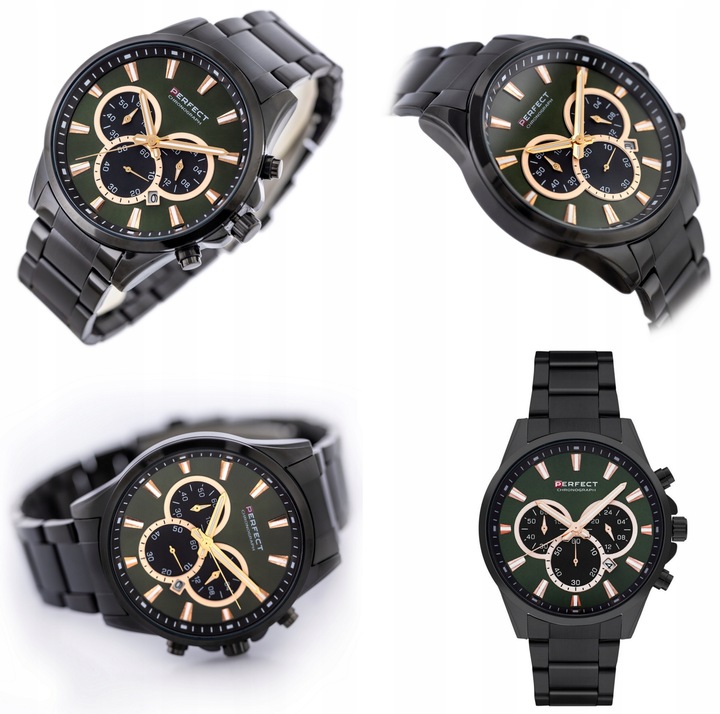 ZEGAREK MĘSKI PERFECT TONY +BOX +GRAWER złoty datownik cyfry czytelny