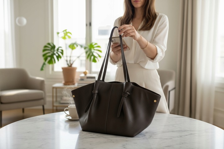 Torebka damska VERA PELLE skórzana SHOPPER ŁÓDKA na ramię BRĄZ CZEKOLADOWY