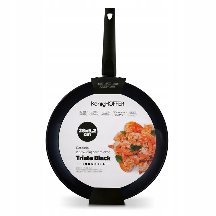 PATELNIA Indukcja CERAMICZNA DUŻA Gaz SOLIDNA Konighoffer Triste Black 28cm