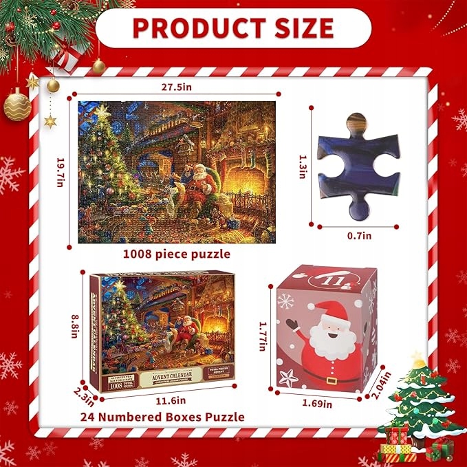 Kalendarz adwentowy Puzzle 1008 elementów na Boże Narodzenie Święty Mikołaj