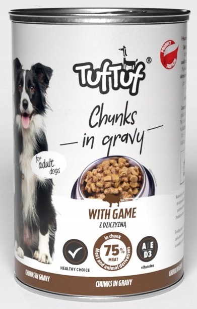 MOKRA KARMA DLA PSA 75% MIĘSA KAWAŁKI W SOSIE TUF TUF MIX 24x415 g. 9,96 kg