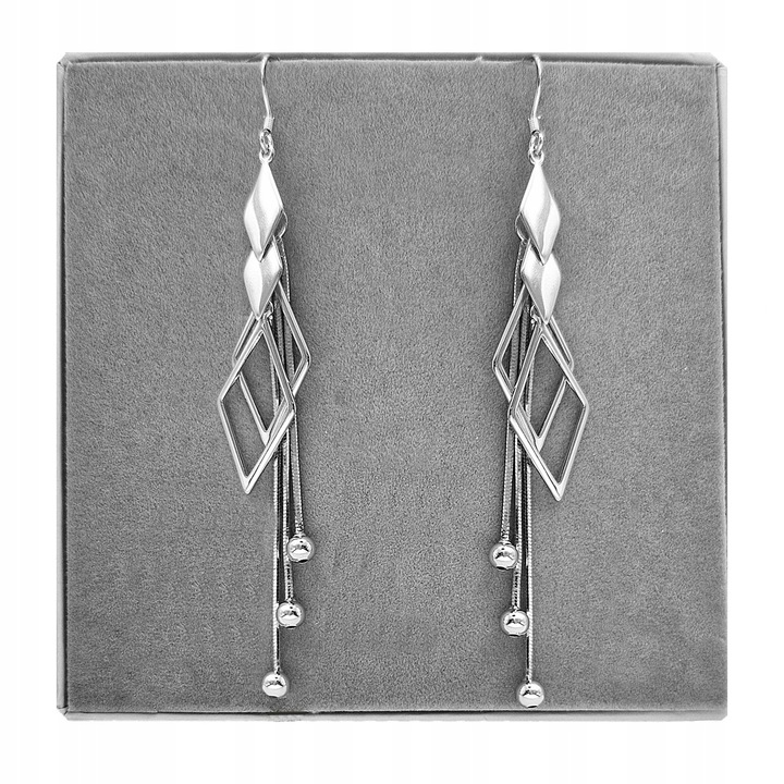 KOLCZYKI SREBRNE MOTYW GEOMETRYCZNY WISZĄCE DŁUGIE SREBRO 925