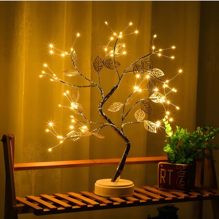 DRZEWKO LAMPKA BONSAI LED 50 CM ZŁOTE LISTKI LIŚCIE CHOINKA ŚWIECĄCE USB