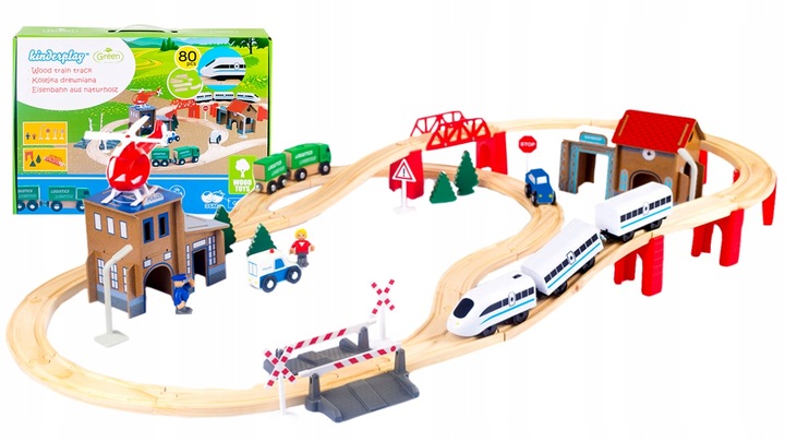 KOLEJKA DREWNIANA TOR WAGONY POCIĄG NA BATERIE DLA DZIECI PREZENT