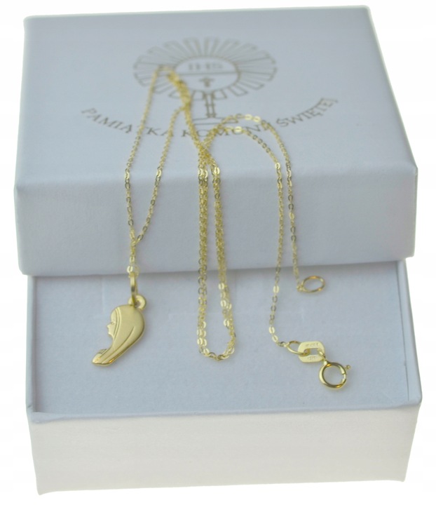 Złoty Łańcuszek z Medalikiem 585 wizerunek Matki Boskiej Na Komunię