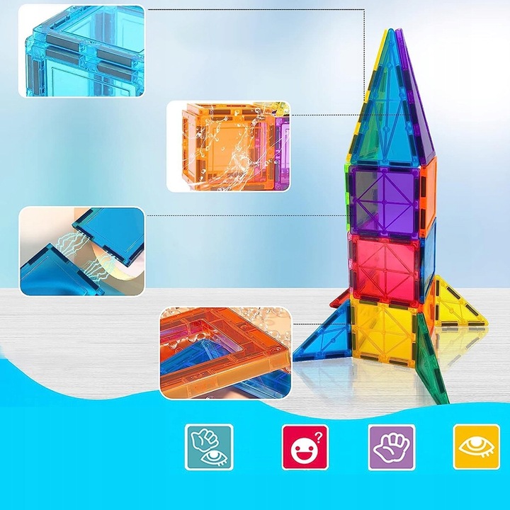 DUŻE KLOCKI MAGNETYCZNE KAFELKI ZESTAW XXL 34 EL RAINBOW MAGNETIC TILES