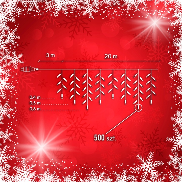 SOPLE 500 LED LAMPKI MULTIKOLOR + FLASH 23m GIRLANDA Świąteczna Kurtyna