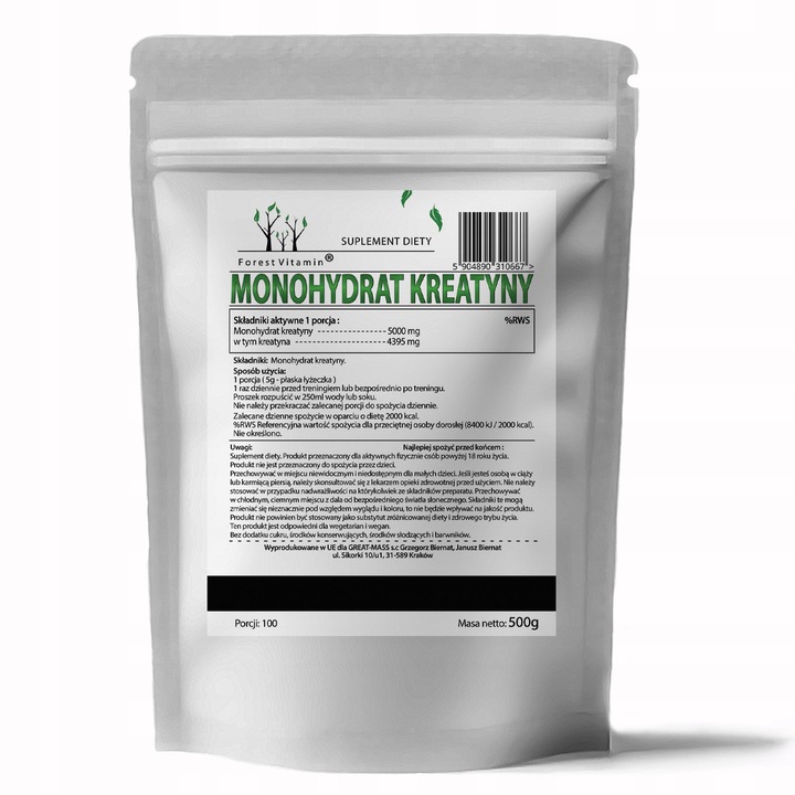 PURE CREATINE 500g KREATYNA MONOHYDRAT SIŁA MASA