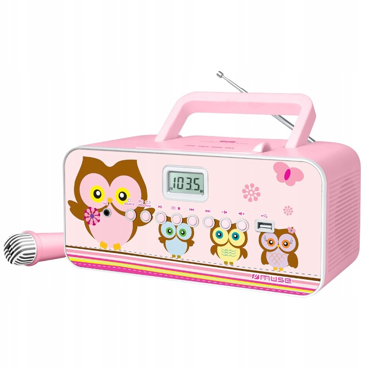 RADIOODTWARZACZ Z MIKROFONEM DLA DZIECI DZIEWCZYNKI CD USB MUSE M-29 KP