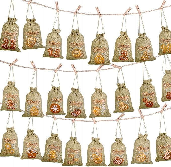 24X WORECZKI JUTOWE KALENDARZ ADWENTOWY DO WYPEŁNIENIA DIY Z CYFRAMI 1-24