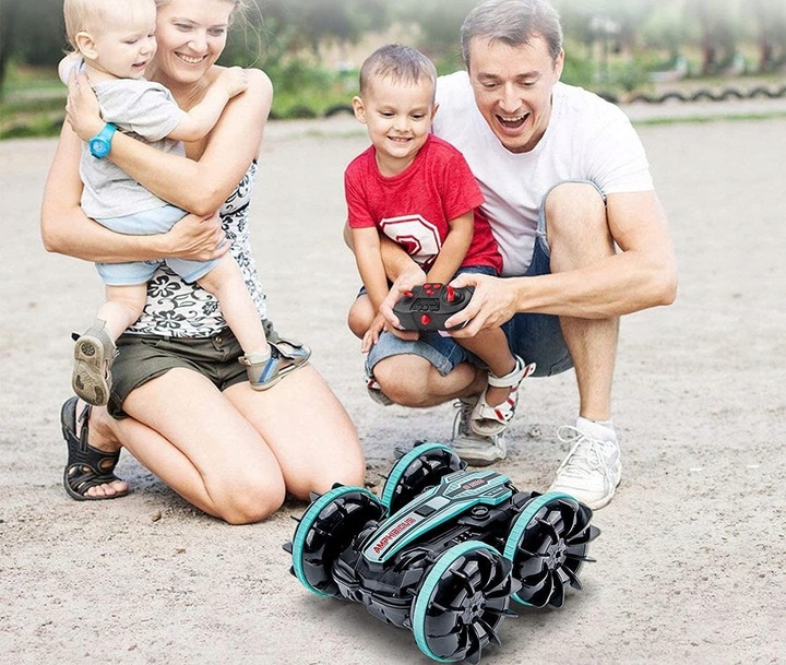 SAMOCHÓD ZDALNIE STEROWANY RC GESTAMI AMFIBIA 2 PILOTY 4x4 360° PŁYWAJĄCY
