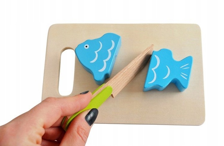 DREWNIANE WARZYWA I OWOCE NA MAGNES ZESTAW DO KROJENIA ZABAWKA EDUKACYJNA