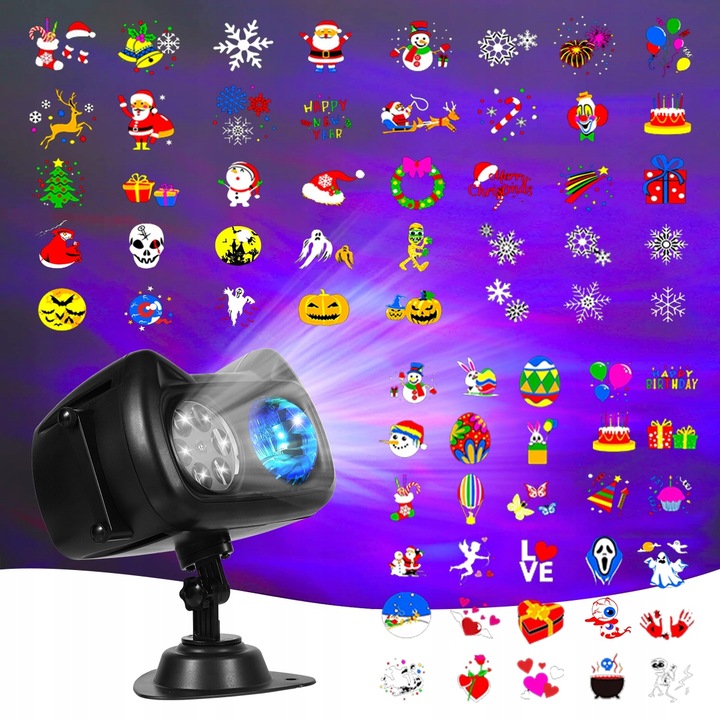 PROJEKTOR LED ŚWIĄTECZNY LASEROWY REFLEKTOR NA DOM RZUTNIK 72 WZORÓW+PILOT
