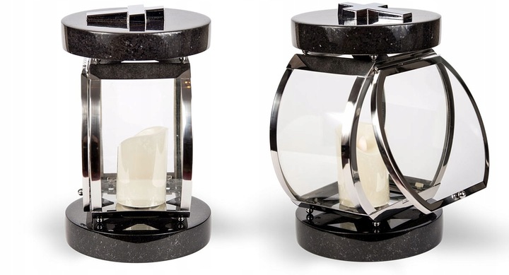 Lampion Na Pomnik Na Nagrobek srebrny stal nierdzewna + czarny granit