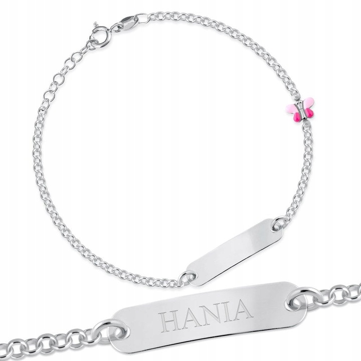 Bransoletka Srebrna 925 Motylek z Imieniem Grawer Pamiątka Chrztu Świętego