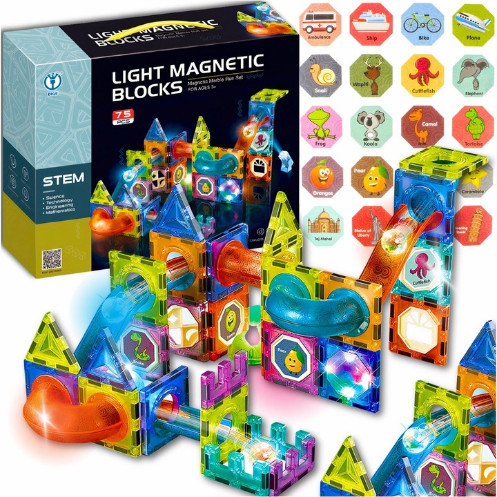 Klocki magnetyczne konstrukcyjne 49el 3D edukacyjne duży zestaw dla dzieci