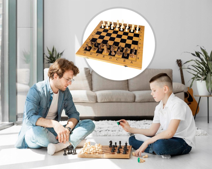 Gra Szachy Warcaby Backgammon 3W1 Drewniane Klasyczne Duże Tryktrak