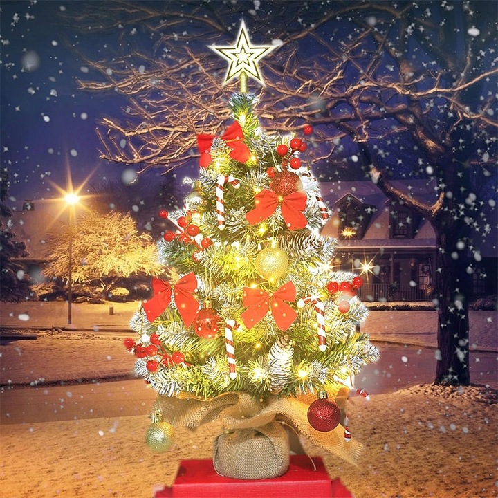 MAŁA SZTUCZNA CHOINKA 60 CM DO DEKORACJI STOŁU Z OŚWIETLENIEM LED