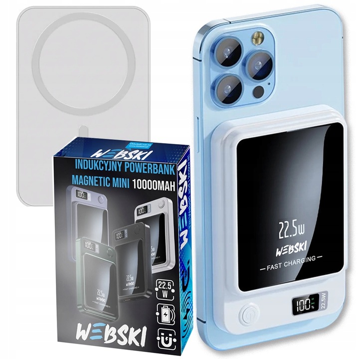 POWERBANK MAGNETYCZNY BEZPRZEWODOWY Z MAGSAFE 10000mAh 22,5W PD + kabel CC