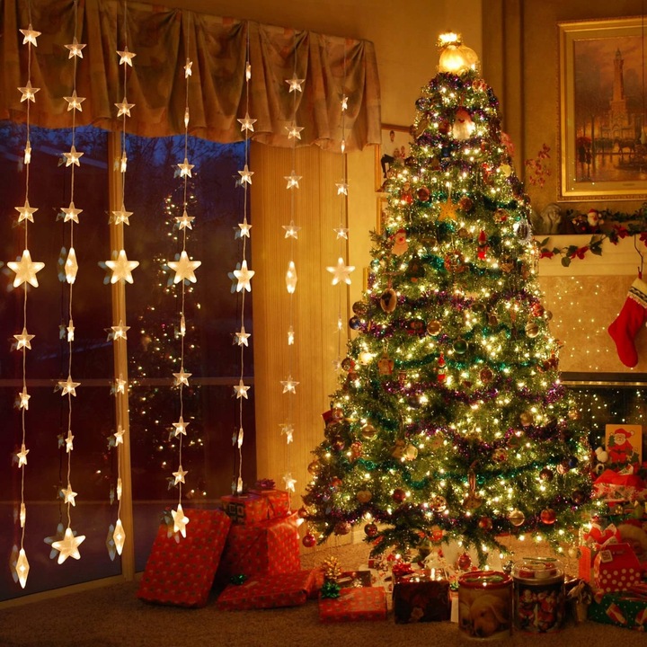 Kurtyny gwiazdowe 144 Łańcuchy świetlne LED na okno z zdalnym timerem