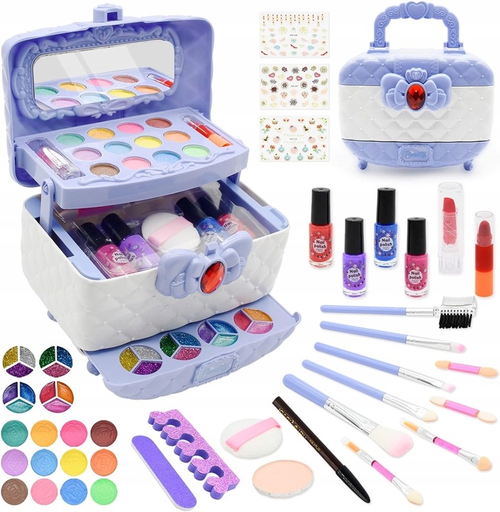 KUFER KOSMETYKÓW DO MAKIJAŻU I PAZNOKCI CIENIE,ZESTAW DLA MAŁEJ KSIĘŻNICZKI