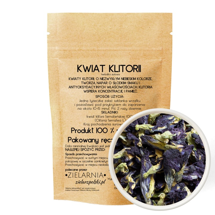 Klitoria ternateńska HERBATKA NIEBIESKA Butterfly Tea CAŁE DUŻE KWIATY 50g