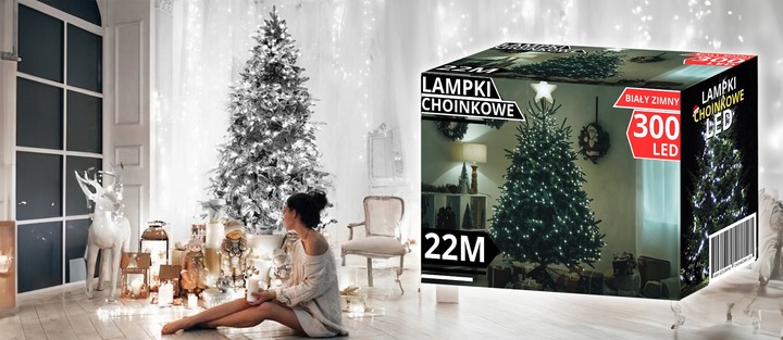 LAMPKI CHOINKOWE 300 LED BIAŁE ZIMNE 22M PROGRAMATOR ŚWIATEŁKA ŁAŃCUCH