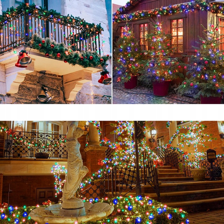 LAMPKI CHOINKOWE ŚWIĄTECZNE ZEWNĘTRZNE WEWNĘTRZNE IP44 MULTIKOLOR 500 LED