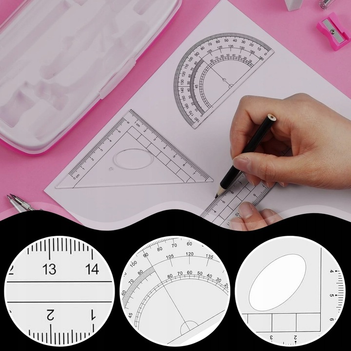 ZESTAW GEOMETRYCZNY 10 ELEMENTÓW CYRKIEL LINIJKI DO KREŚLENIA DO RYSOWANIA