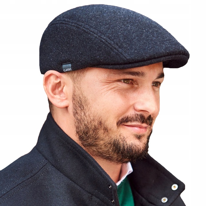 Zimowy KASZKIET MĘSKI Gruby Czarny Wygodny POLIESTER Daszek Chłodne Dni M