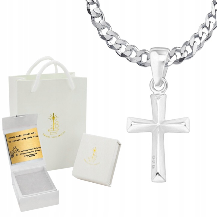NASZYJNIK SREBRNY KRZYŻYK ŁAŃCUSZEK CHRZEST KOMUNIA GRAWER 925