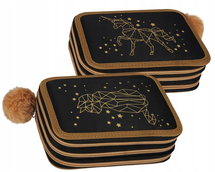 PIÓRNIK TRZYKOMOROWY Z WYPOSAŻENIEM DLA DZIEWCZYNKI ZŁOTY KOTEK JEDNOROŻEC