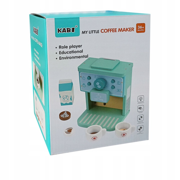 KAWIARNIA DLA DZIECI DREWNIANY EKSPRES DO KAWY AUTOMAT KUCHNIA FILIŻANKI