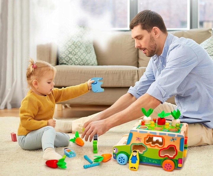 MONTESSORI SORTER KLOCKÓW ZŁAP ROBACZKA AUTO UKŁADANKA MARCHEWKI I ROBACZKI