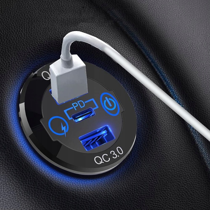 GNIAZDO ŁADOWARKA SAMOCHÓD QC3.0 3xUSB 12V-24V