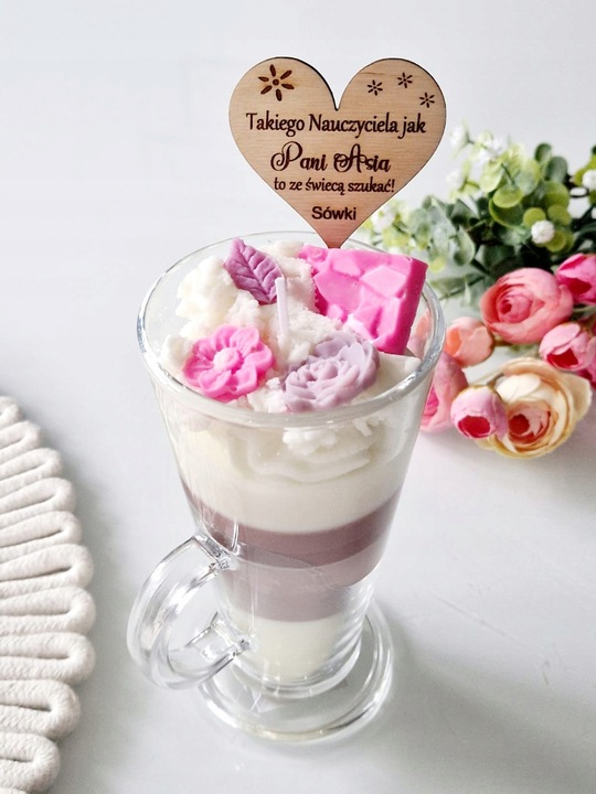 Świeca Sojowa z Grawerem Deser Kawa Latte Prezent Święta Mikołaj imieniny