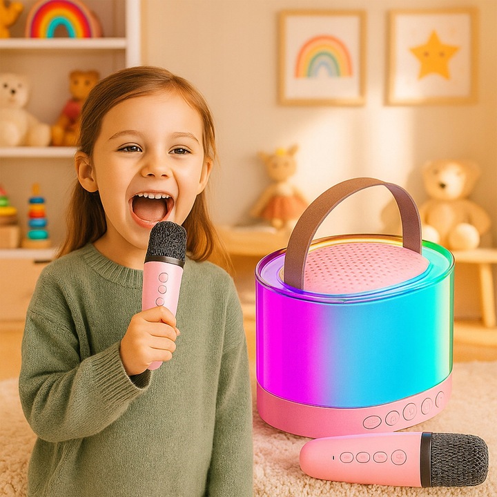 MIKROFON GŁOŚNIK BEZPRZEWODOWY RGB ZESTAW DO KARAOKE BLUETOOTH 2 MIKROFONY