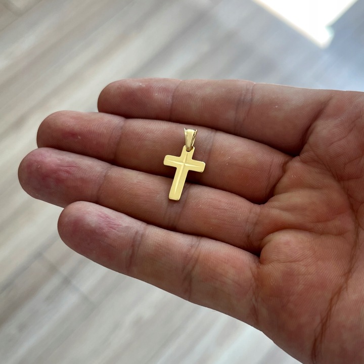 SREBRNY MAŁY POZŁACANY KRZYŻYK DIAMENTOWANY PR. 925 PIĘKNY KRZYŻ + GRAWER