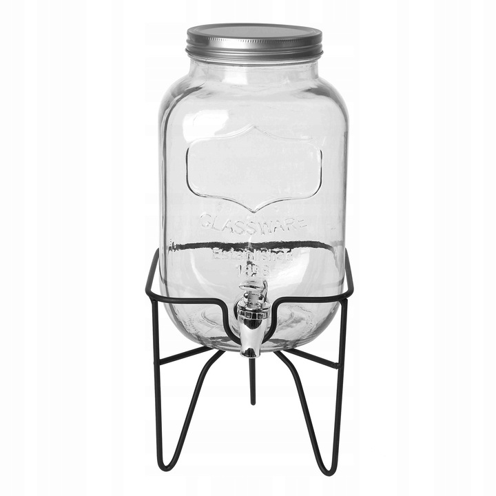 SZKLANY SŁOIK Z KRANIKIEM stojak na lemoniadę napoje soki piknik przyjęcie