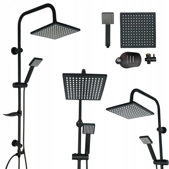 ZESTAW PRYSZNICOWY CZARNY Z DESZCZOWNICA, BATERIA, SŁUCHAWKA NATYNKOWY LOFT