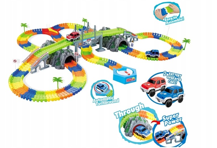 TOR SAMOCHODOWY MAGIC TRACK 5 metrów + 2 AUTKA MOST TUNELE DRZEWA WIADUKT