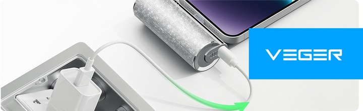 Powerbank VEGER PlugOn 5000mAh na podróż 12W wbudowane złącze USB C lekki