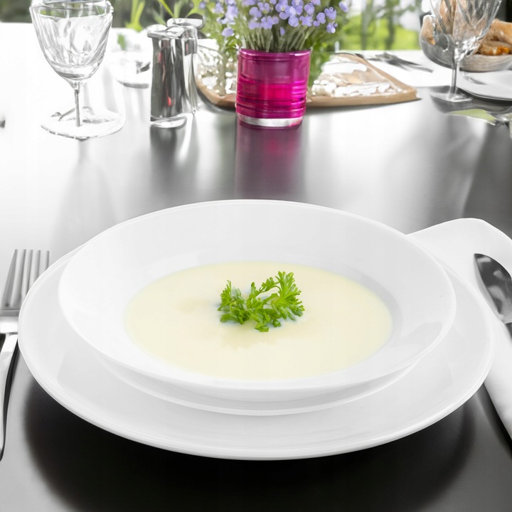 SERWIS OBIADOWY BIAŁE SZKŁO ZESTAW TALERZY BIAŁY NA 6 OSÓB WZÓR SONIA