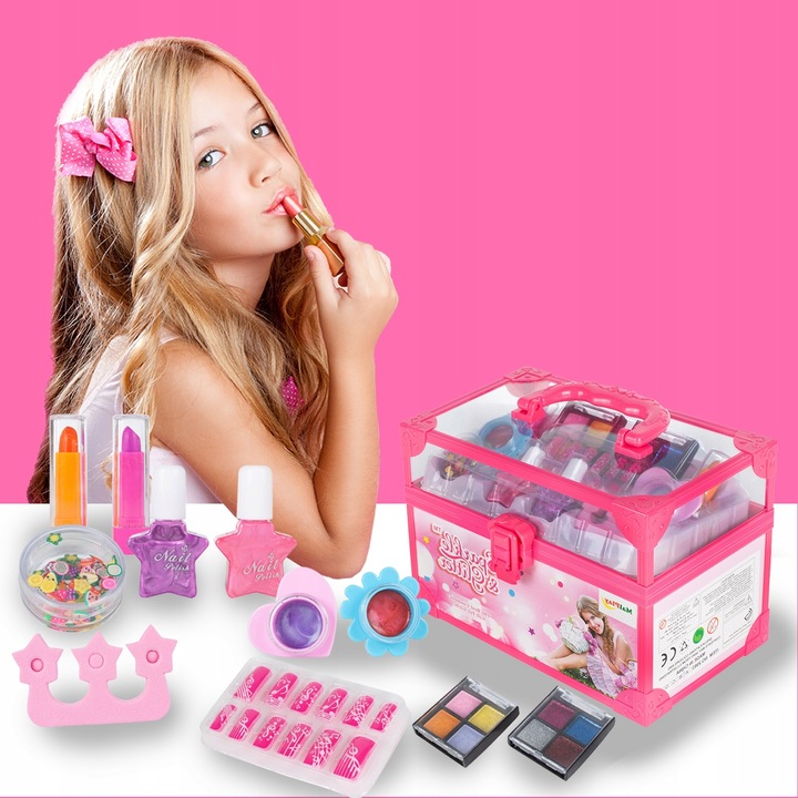 ZESTAW MAKE UP MANICURE W KUFERKU DLA DZIECI DO MALOWANIA PAZNOKCI LAKIERY