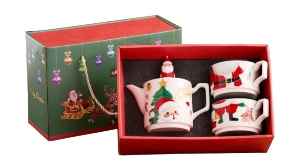 Ecarla Zestaw świąteczny dzbanek 450ml z zaparzaczem i dwie filiżanki 240m