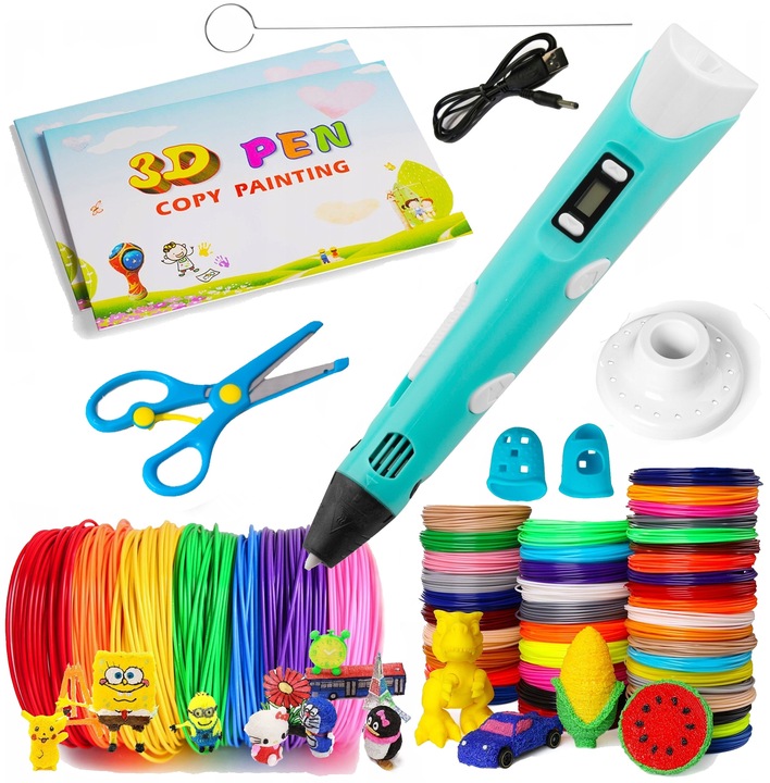 DŁUGOPIS 3D DLA DZIECI DRUKARKA 3D 150M WKŁADY SZABLONY PREZENT ZESTAW XXL